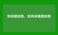 如何挽回他，如何深情挽回他