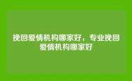 挽回爱情机构哪家好，专业挽回爱情机构哪家好