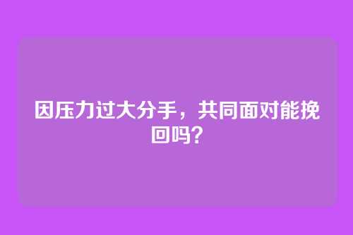 因压力过大分手，共同面对能挽回吗？