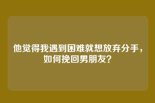他觉得我遇到困难就想放弃分手，如何挽回男朋友？