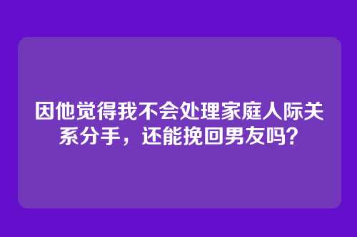 因他觉得我不会处理家庭人际关系分手，还能挽回男友吗？
