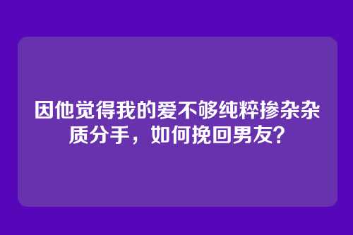 因他觉得我的爱不够纯粹掺杂杂质分手，如何挽回男友？