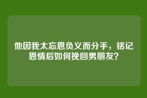 他因我太忘恩负义而分手，铭记恩情后如何挽回男朋友？