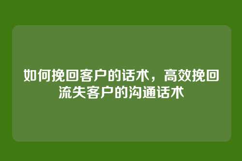 如何挽回客户的话术,高效挽回流失客户的沟通话术