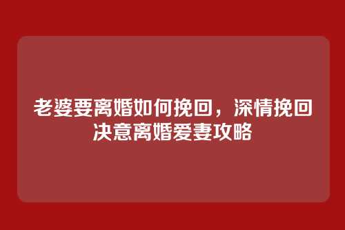 老婆要离婚如何挽回,深情挽回决意离婚爱妻攻略