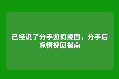 已经说了分手如何挽回,分手后深情挽回指南