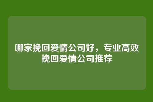 哪家挽回爱情公司好,专业高效挽回爱情公司推荐