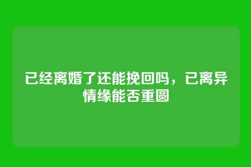 已经离婚了还能挽回吗,已离异情缘能否重圆
