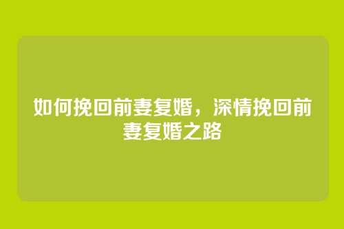 如何挽回前妻复婚，深情挽回前妻复婚之路