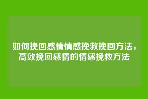 如何挽回感情情感挽救挽回方法，高效挽回感情的情感挽救方法